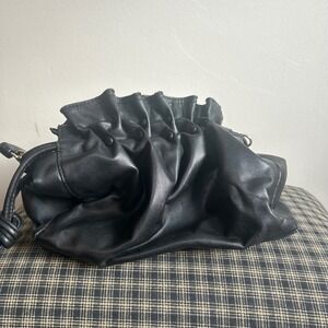 Zara Crossbody Bag Womens Medium Black Pleated Ruffle Top Cloud Pouch Clutch